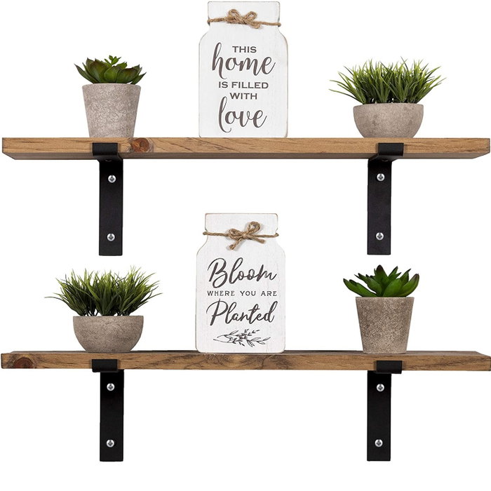 Hanah Home Lam022 Estantería Decorativa de Madera en Nogal (2 Piezas)